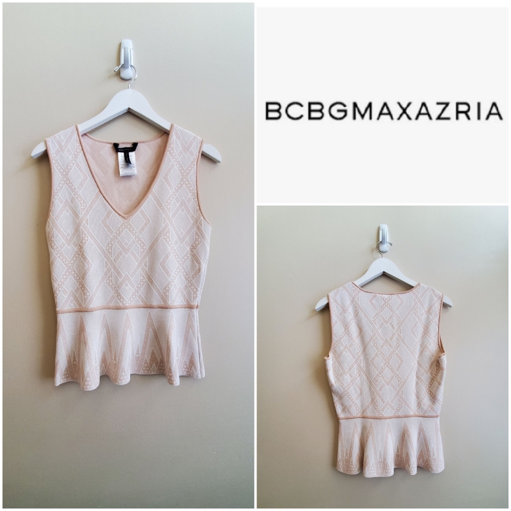 Bcbgmaxazria sculpt v neck peplum top medium, pink colour